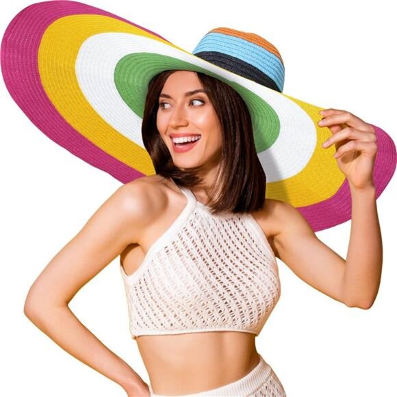 Women's Oversized Sun Straw Ha UPF 50+ Floppy Wide Brim Summer Hat